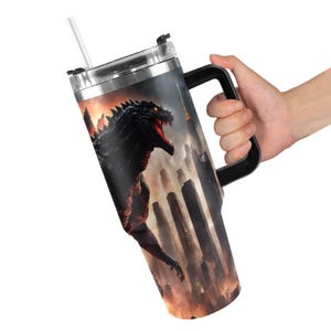 Stainless Steel Mug 40oz Godzilla Gojira Mug Kaiju Retro Vintage with Handle Godzillas Mug Dinosaur