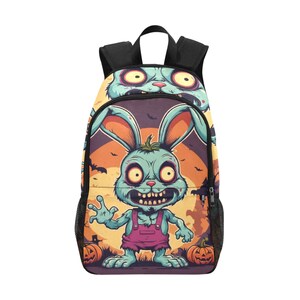 Sac à dos d'école, cartable, avec poches en filet, sac à main, motif horreur, zombie, lapin, Halloween, art, bandes dessinées