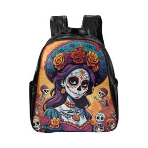 Mochila Mochila Cuero PU Retro Dibujos Animados Día De Los Muertos México