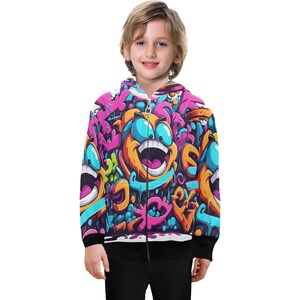 Felpa con cappuccio con cerniera per ragazzi, felpa con cappuccio per bambini, emoji dei cartoni animati