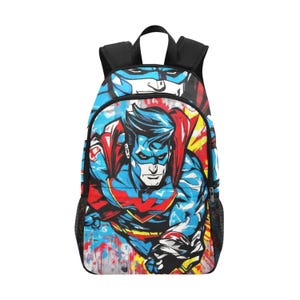 Mochila escolar tipo cartera con bolsillos de malla, bolso de mano de superhéroe, bolso de superhéroe, dibujos animados de cómics de superhéroes