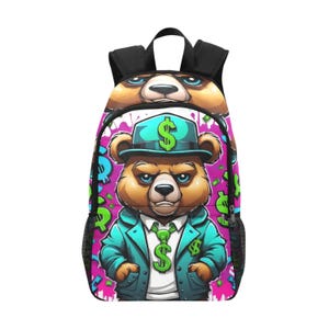 Backpack School Backpack With Mesh Pockets Handbag Bag Cartoon Bear Comics Art Gangsta
