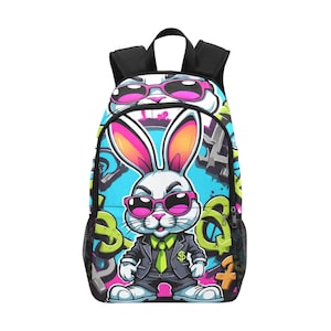 Backpack School Backpack With Mesh Pockets Handbag Bag Cartoon Bunny Comics Art Gangsta