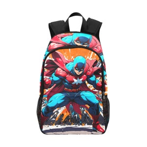 Sac à dos d'école, cartable, sac à dos de super-héros, sac à dos de bandes dessinées avec poches en filet, sac à main