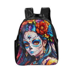 Backpack Backpack PU leather Art Mexico Chicano Día De Los Muertos Cartoon Chicano La Catrina