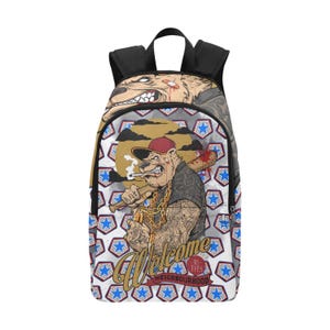 Sac à dos d'école avec poches en filet, sac à main Art Gangsta Bear