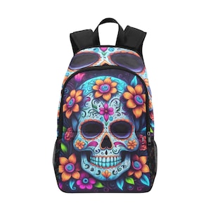 Schulrucksack Schulranzen Backpack Rucksack Día De Muertos Rucksack Tag der Toten Bag Buntstift Art Mexiko Chicano Sugar Skull Bag Catrina