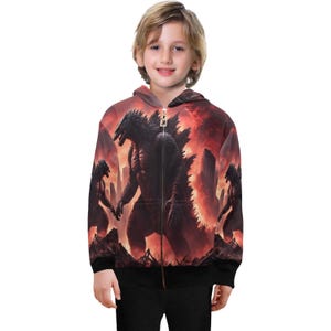 Hoodie with Zipper Boys Kids Godzilla Gojira Retro Cartoon Kaiju