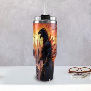 Stainless Steel Tumbler 40 oz Tumbler Glass Tumbler Art personalized tumblers Godzillas Cartoon Party Kaiju custom tumblers Godzilla Gojira