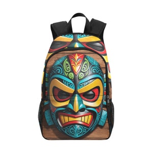 Backpack School Backpack Tiki Mask Backpack With Mesh Pockets Handbag Bag New Zealand Cartoon Comics