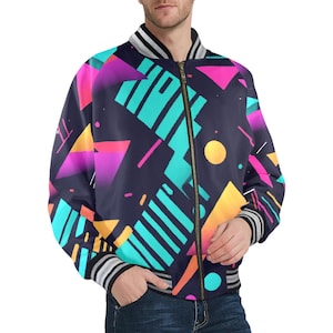 Bomber Jacket Men 80s Abstract Pattern Jacket