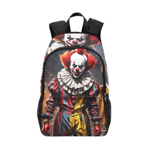Sac à dos d'école, cartable, avec poches en filet, sac à main, sac à dos, clown, effrayant, horreur, Halloween