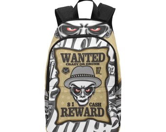 Mochila escolar tipo cartera con bolsillos de malla, bolso de mano con diseño de gánster.