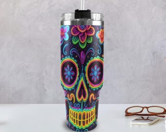 Taza de café de acero inoxidable 40oz Sugar Skull Chicano