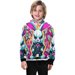 Boys Hoodie with Zipper Boys Kids Hoodie Cartoon Bunny