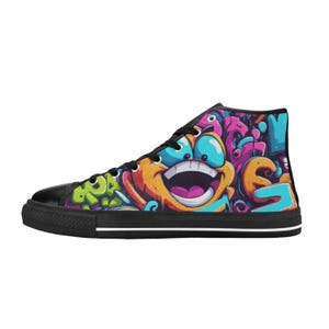 Baskets montantes en toile pour enfants, motif dessin animé, graffiti