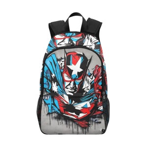 Sac à dos d'école, cartable, sac à dos de super-héros avec poches en filet, sac à main, sac de capitaine de dessin animé