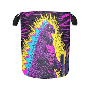 Laundry Basket laundry hamper basket Godzilla Gojira Kaiju Comics Retro Vintage Art Cartoon Rainbow