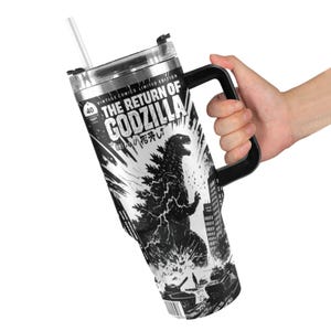 Stainless Steel Tumbler 40 oz Godzilla Gojira Kaiju Tumbler Cartoon Comics Retro MonsterBecher Vintage with Handle