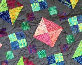 Batik Quilt, Jewel Box Muster, Queen Size, Lebendige Farben, Kann personalisiert werden, Vielseitige Quilt, # 16