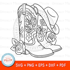Cowgirl Stiefel mit Blumen SVG, Cowgirl Geschenke für Mädchen, Cowgirl SVG, Western SVG, Rodeo svg, Cowgirl Stiefel Vektor, digitaler Download