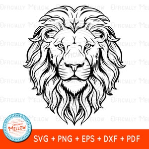Lion SVG, Lion svg, cadeaux Lion, tête de Lion SVG, SVG du zodiaque Lion, Lion imprimable, Lion noir et blanc, Lion contour svg, Lion téléchargement