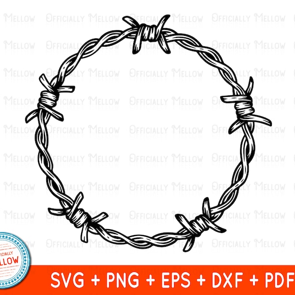 Fil de fer barbelé cercle SVG, grillage, cercle cadre, Western cadre SVG, frontière de fil de fer barbelé, téléchargement numérique