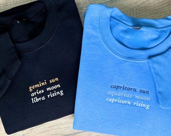 Embroidered Zodiac Crewneck | Astrology Hoodie | Big 3 Zodiac Signs | Spiritual Pullover | Custom Birth Chart Apparel | Star Sign Gift