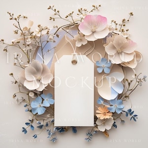 Floral Gift Tag Mockup, 2x3.5 Tag Mockup,Favor Tag Mockup,Thank You Tag Mockup,Rectangle Tag Mockup,PSD Mock,hang tag label mockup