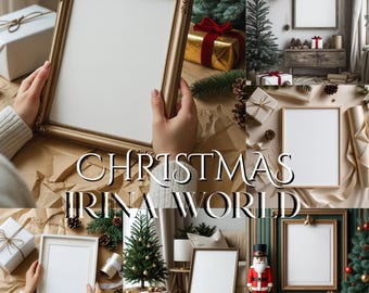 14 Bundle Christmas Mockups,Frame Mockup for Christmas Poster and Print,Landscape Art print mockup, Winter Frame PSD,Gallery Wall Frames