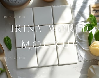 Makieta płytek ceramicznych do kuchni, Minimalistyczny szablon płytek ceramicznych, Płytki ceramiczne do kuchni, Pusta ściana z płytek, Makieta wzoru