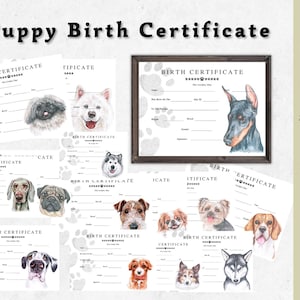 Welpen Geburtsurkunde druckbare Hundegeburtsurkunde, Hundebesitzer, Hundeliebhaber, Züchter Geburtsformulare, Geburtsurkunde