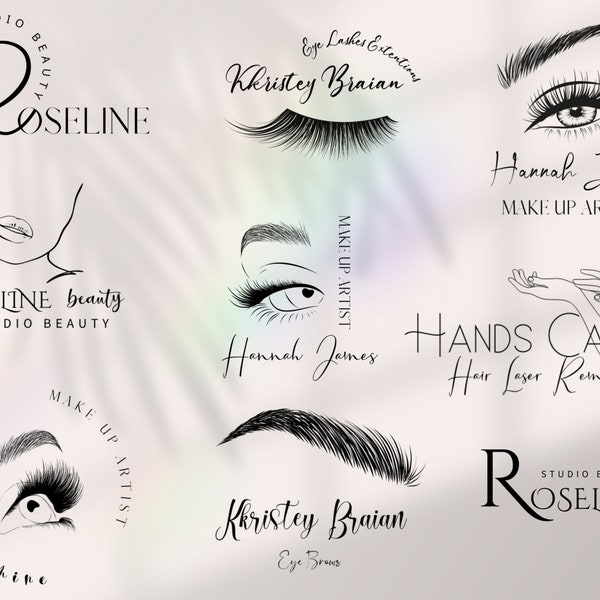 9 Editable Beauty Studio Logo,Beauty Logo Designs, Eyelash Extension Logo, Lash Tech logo, Makeup Artist Logo, Small Business Branding