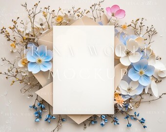 Wedding invitation mockup,Elegant 5x7 Invitation Mockup,Bar Menu Mockup, babyshower invitation Mockup,5x7 card Mockup PSD