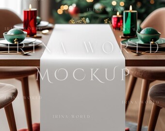 クリスマステーブルランナーのモックアップ、ホリデーファブリックの