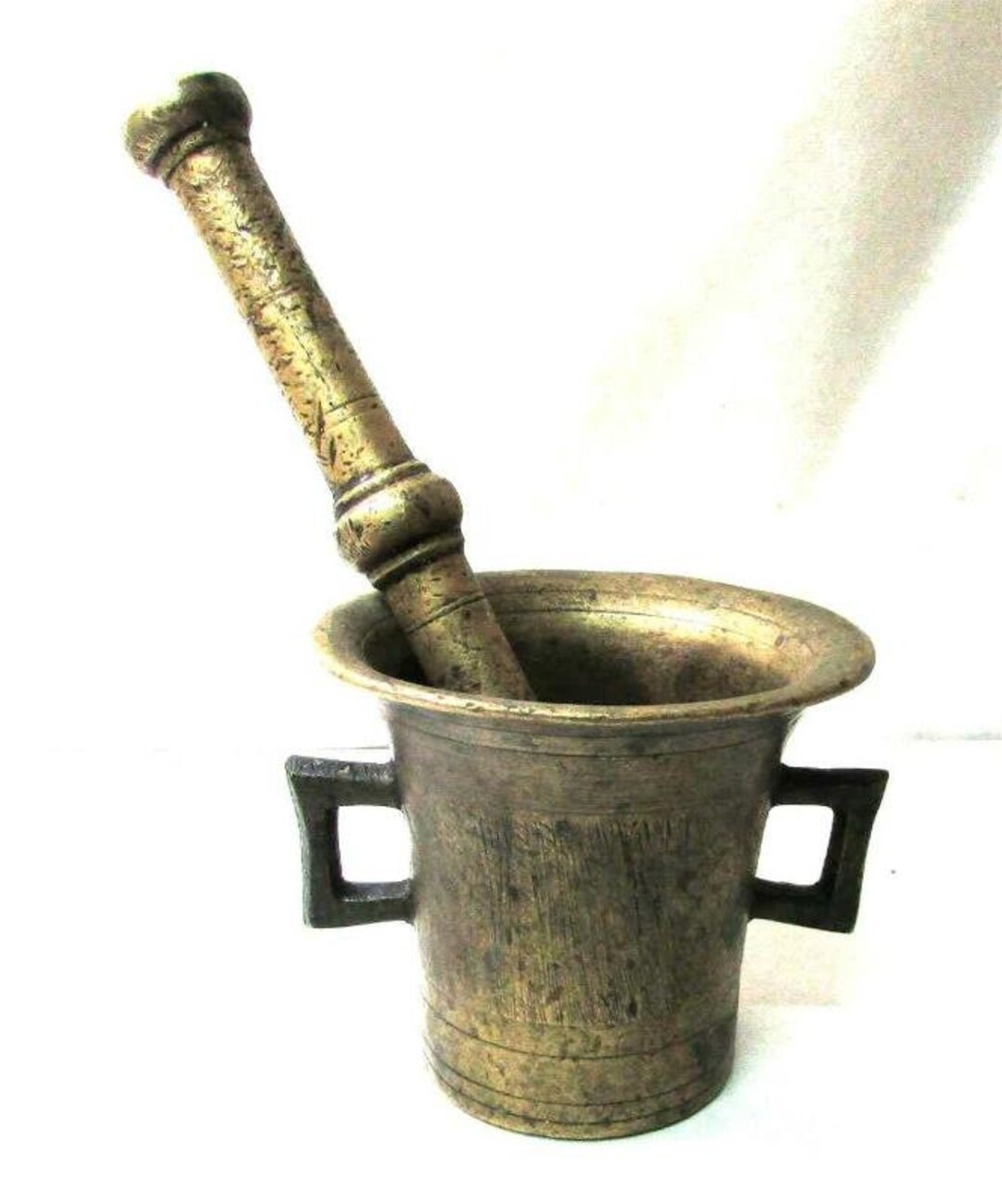 Antique Ottoman Brass Mortar and Pestle, Big and Heavy Mortar, Turkish