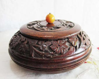 Antique  Box - Vintage Handmade Wood Decorative Box, Collectible Jewelry Box , Vintage Round Box Wooden European  Cover Box