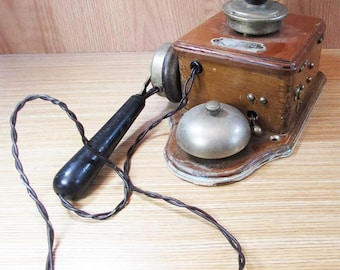 Antique 1900s Austrian Wall Telephone, Osterreichische Telefonefabrik AG Wooden Phone, Early 20th Century Collectible Telephony Decor