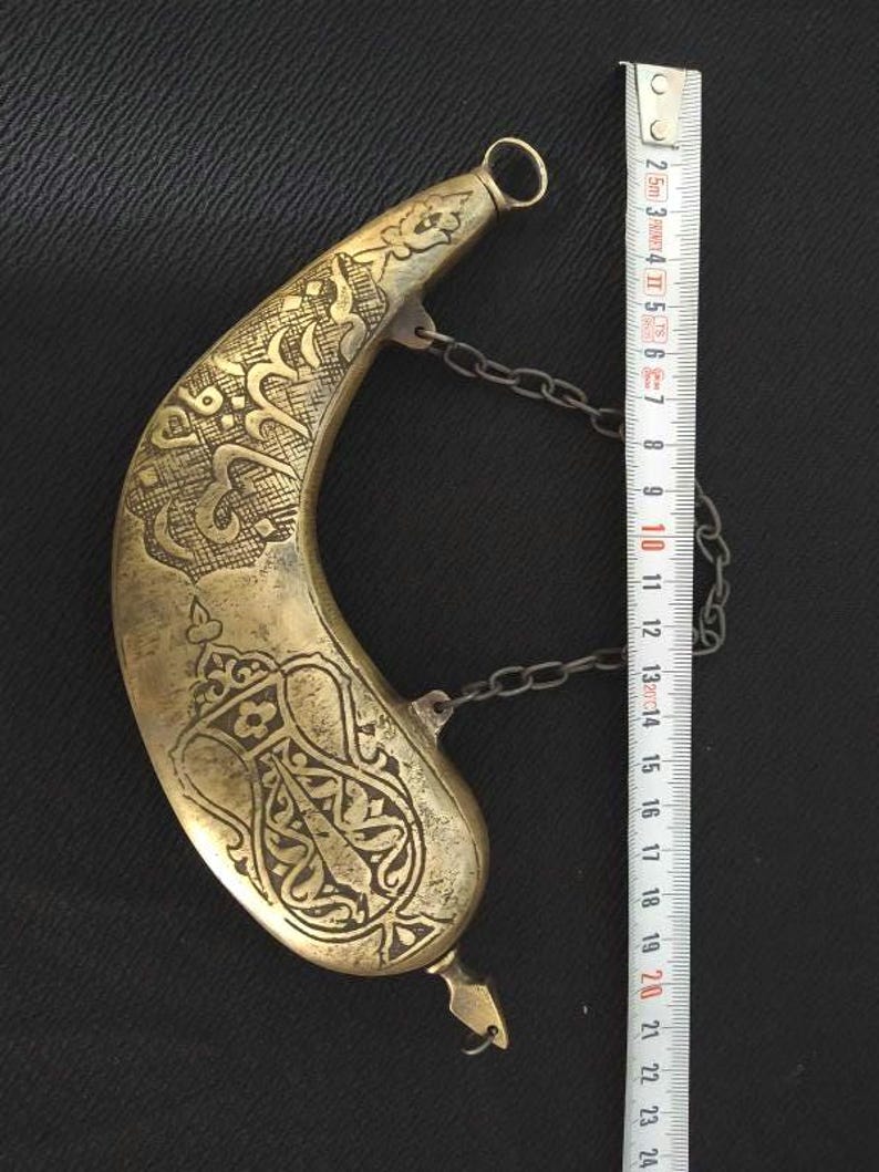 Brass gun powder flask box case Ottoman Antique style , Vintage gunpowder case having Balkans' design, Very RaRe - Collectable Home decor