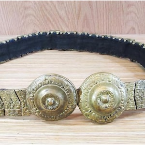 Antique Bridal Belt Buckle Brass and Textile,  Ottoman&Turkish Style, Handmade,  Niello Traditional Costume accessory