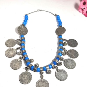 Vintage  Necklace With Coins, Ethnic Necklace, Ethnic Necklace, Handmade Woman Necklace, Woman Gift Stones Accessories