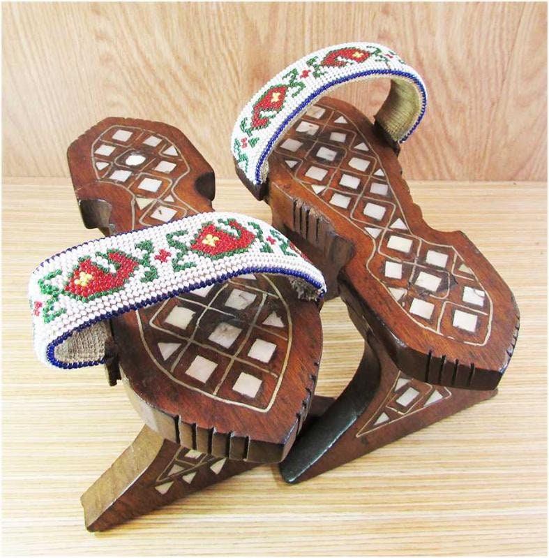 Antique Ottoman Turkish Traditional Hand Carved Wooden Bath Clogs