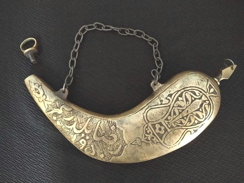 Ottoman Antique Style Brass Gunpowder Flask / Box Handcrafted Brass Gunpowder Flask / Collectible Historical Ottoman  Flask - Authentic