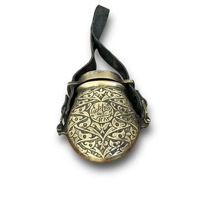 Ottoman Antique Brass Gunpowder Flask – Handmade Vintage Replica – Decorative Military Collectible – Oriental Home Decor Gift