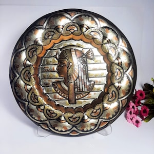 Wall Decoration Gift, Copper Dish, Turkish Plate, Colorful Ethnic, Decorative  Plate, Egyptian Pharaoh Illustrated, Engraved ,Copper Art