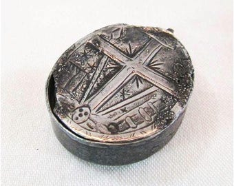 Caja con colgante de relicario cristiano de plata antigua, colgante de relicario antiguo, caja auténtica del siglo XIX, caja de collar de reliquias