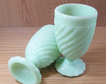 Vintage Opaline Glass 2 Pcs, Very Stylish and Beautiful, Glass Art Green  Home Office Cafe Decor Gift