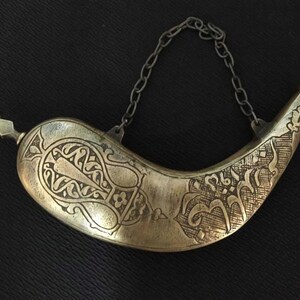 Ottoman Antique Style Brass Gunpowder Flask / Box Handcrafted Brass Gunpowder Flask / Collectible Historical Ottoman  Flask - Authentic