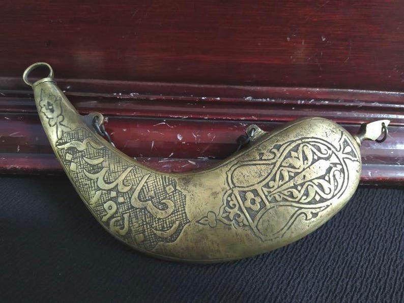 Ottoman Antique Style Brass Gunpowder Flask / Box Handcrafted Brass Gunpowder Flask / Collectible Historical Ottoman  Flask - Authentic