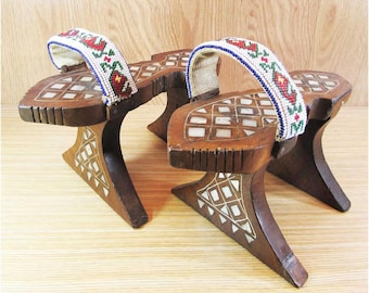 Antique Ottoman Clogs – Handmade Turkish Hammam Slippers | Wooden Bath Shoes | Vintage Hammam Decor | Oriental Spa Accessory